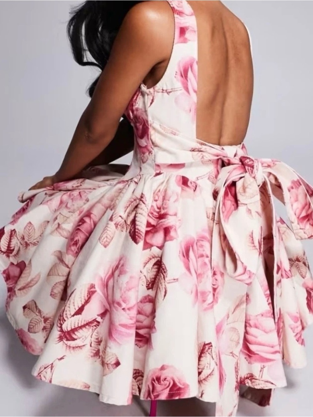 ASOS LUXE Denim Corset Garden Dress Shabby Chic Feminine Pink Roses Party 12 - Picture 5 of 14